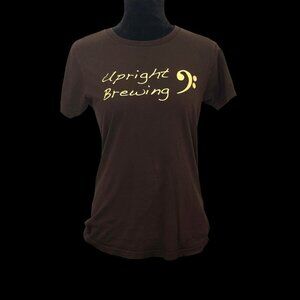 Women L Upright Brewing Brown Graphic Large Short Sleeve Shirt Portland Oregon